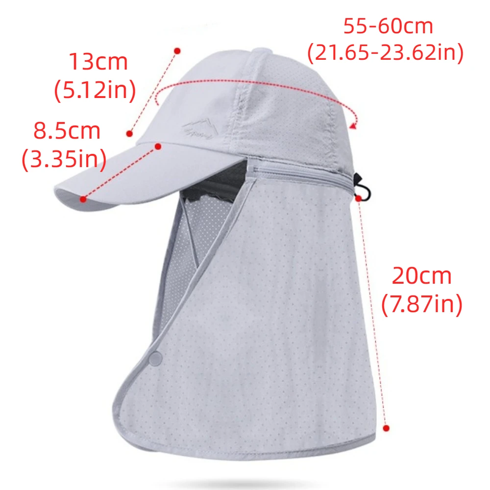 Fashion Face Mask Man Sun Hat Wide Brim Breathable Sun-cream Bucket Hat Mesh Detachable Shawl Outdoor Fishing Cap Summer