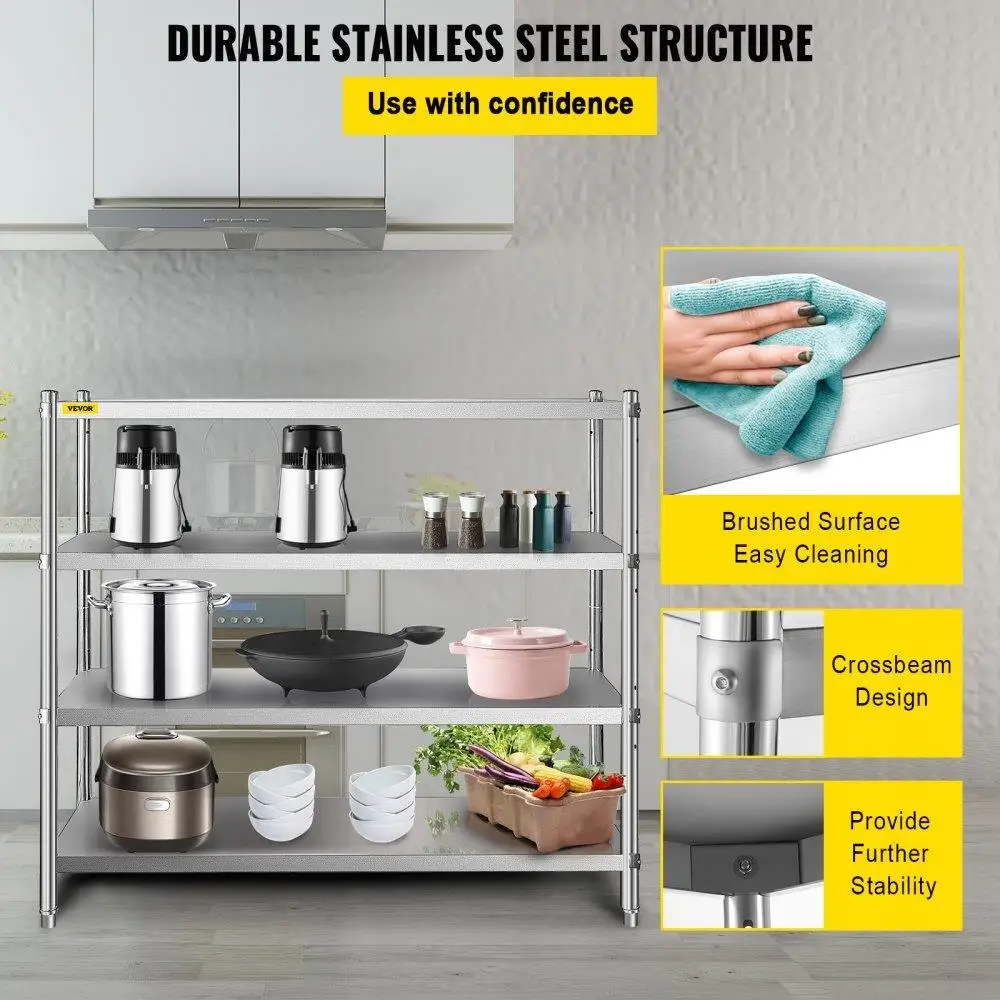 Stainless Steel 60x18 Inch Heavy Duty 4 Tier Adjustable Storage Rack for kitchen Office Garage 330lb Capacity Per Shelf