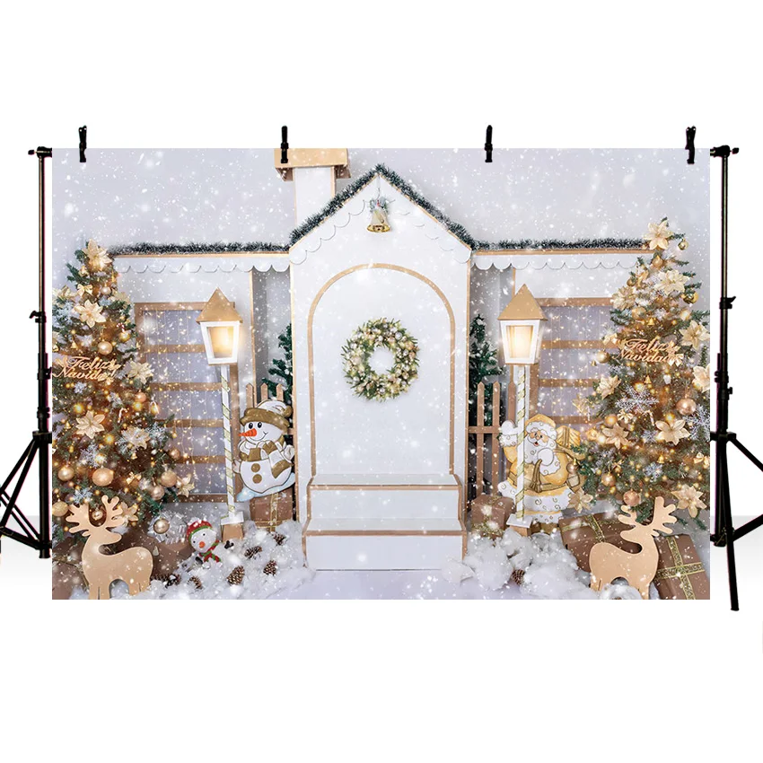 Mehofond Feliz Navidad Photo Background Santa Claus Elk Xmas Tree Decor Kids Holiday Party Snowfield Photography Backdrop Studio