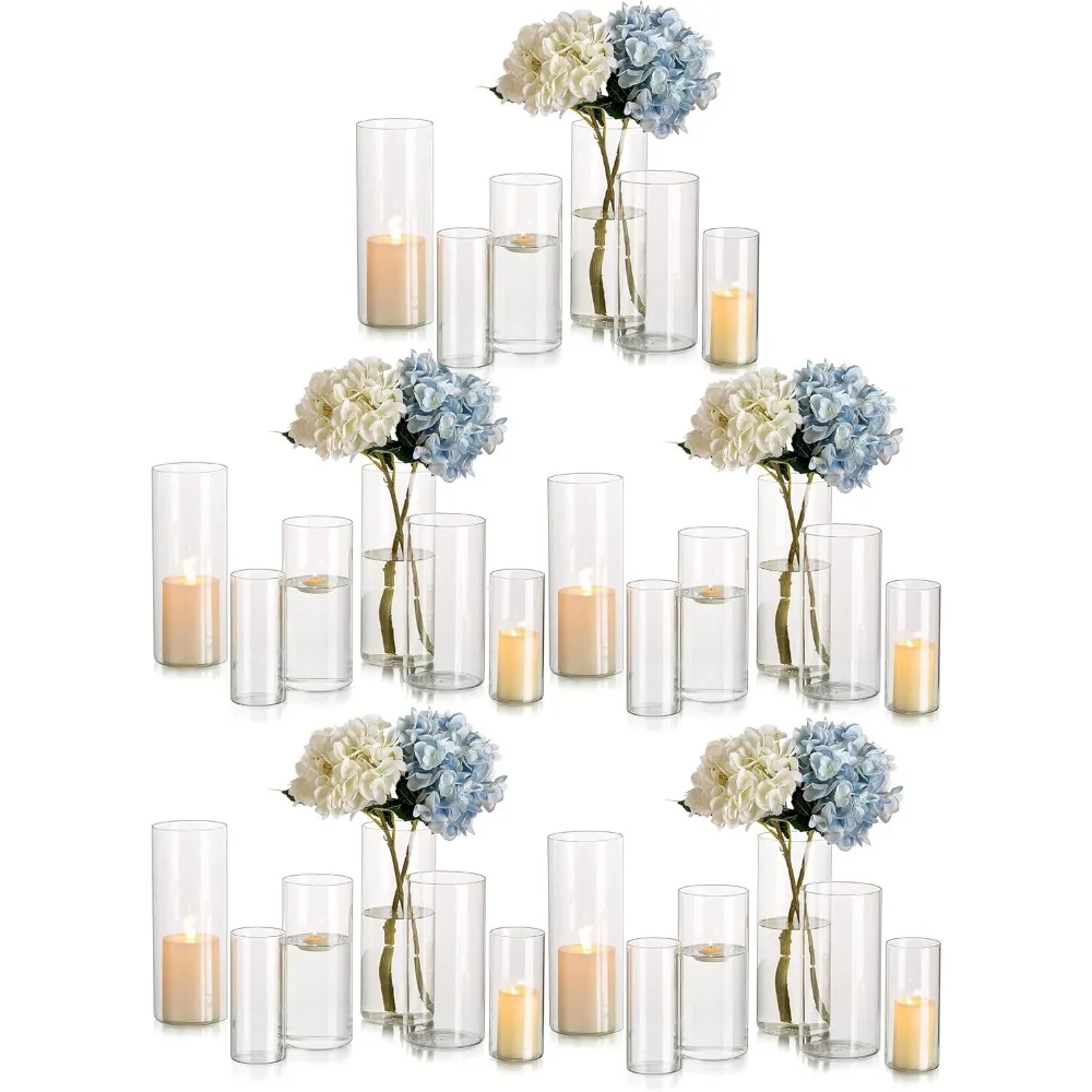 

Cylinder Glass Vase for Centerpieces Bulk, Modern Clear Vases for Flowers, Hurricane Candle Holders for Pillar Candles.