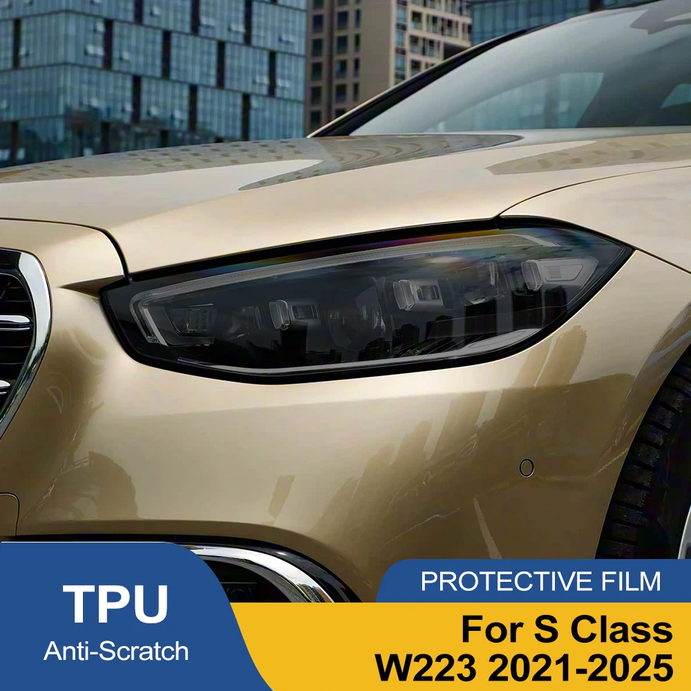 For Mercedes Benz S Class Maybach W223 W222 Pre Cut Car Headlight TPU PPF Protective Film Smoke Black Anti-Scratch Vinyl Wrap