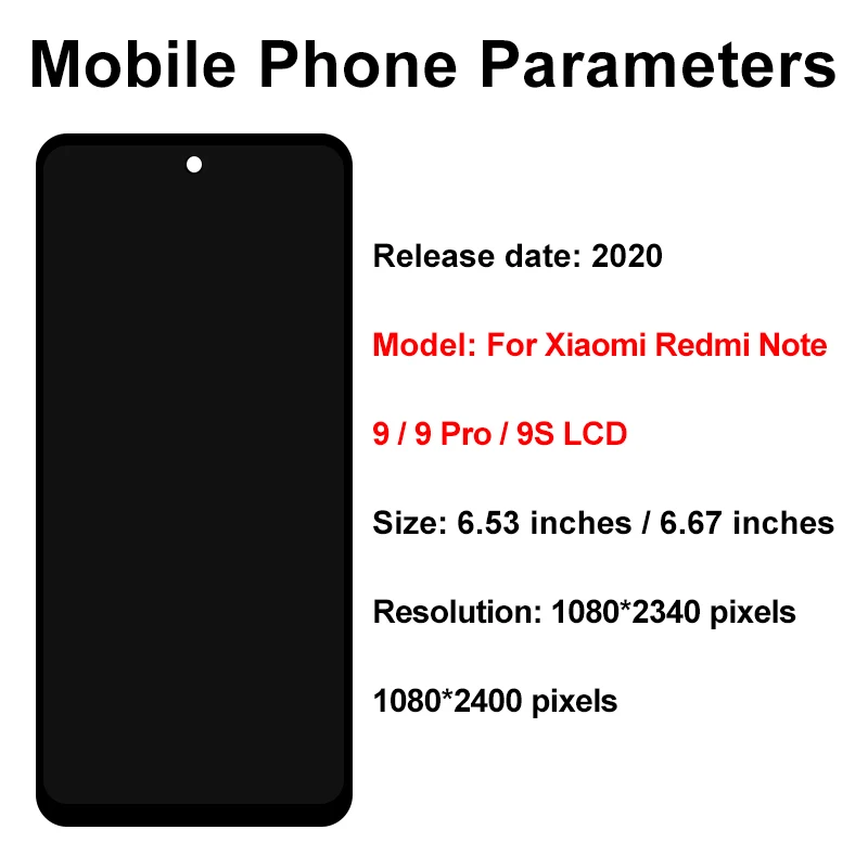 IPS para Xiaomi Redmi Note 9S 9Pro M2003J6B2G LCD Touch Screen para Redmi Note 9 Display M2003J15SC Digitizer Repuestos 2