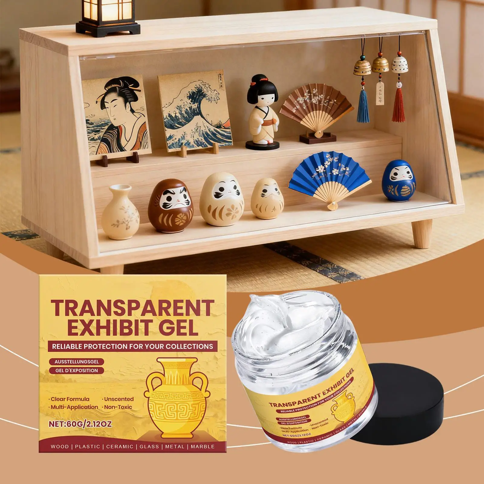 Clear Removable Exhibit Gel - 60g Museum Wax Adhesive for Securing Antiques, Glass, Ceramics, Figures & Art Decorations