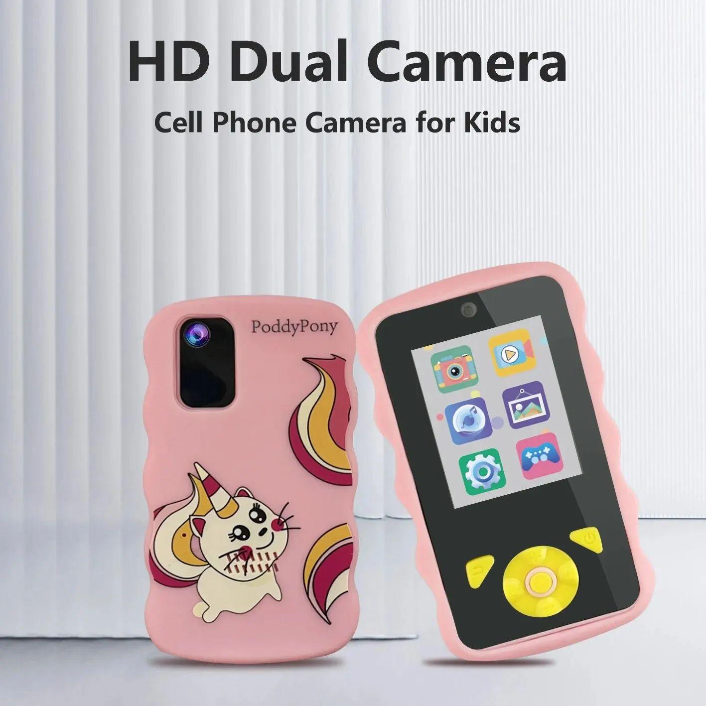 Educational Kids Smart Phone 1080P Digital Dual Selfie Camera Girls and Boys Birthday Festival Great Gift Video Tracker 32G Card