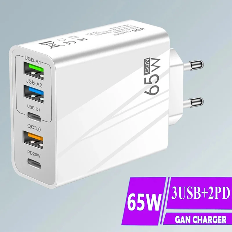 شاحن سريع من نوع GaN-USB C ، محول الهاتف المحمول ، 5 منافذ ، PD ، سريع ، شحن سريع ، سرعة عالية ، iPhone 15 ، شاومي ، وسامسونج