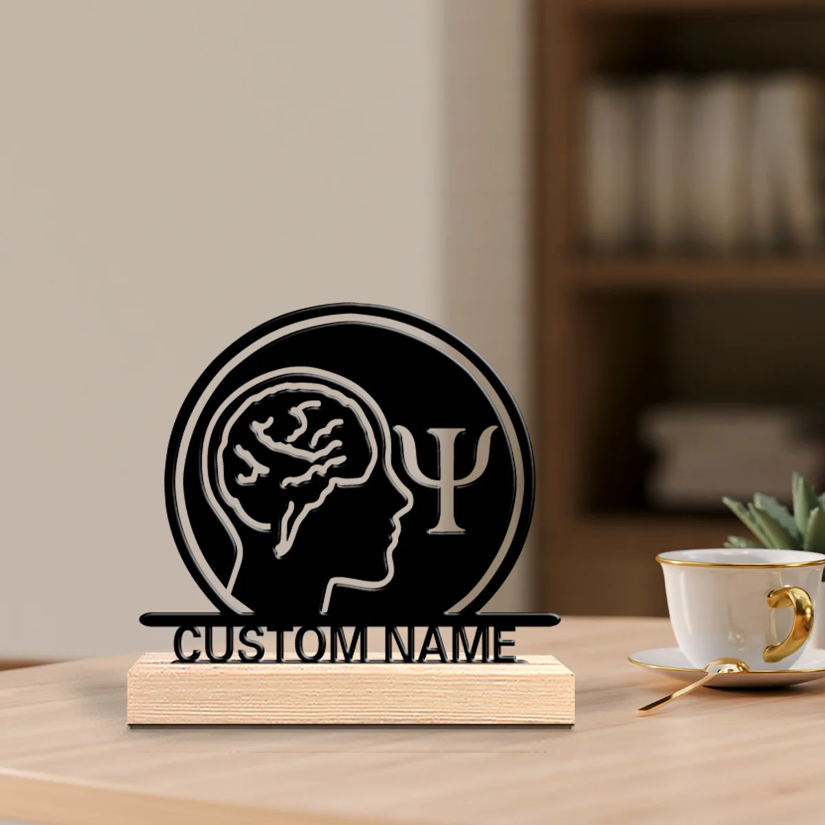 1pc Fashion Personalized Custom Psychologist Metal Statues Metal Art With Wooden Base Literary Themes Desktop Decorations