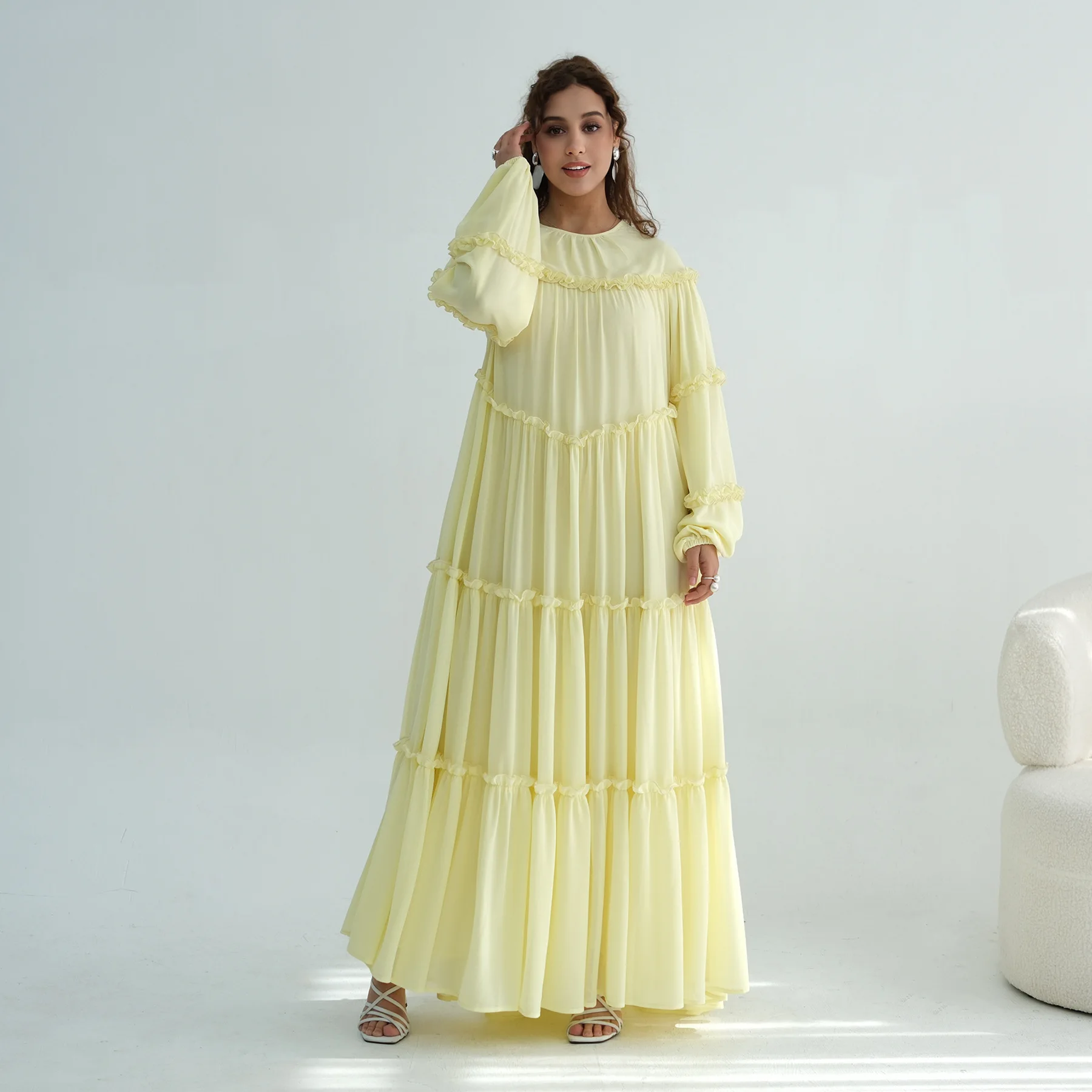 

Eid Ruffles Abayas for Women Muslim Party Dress Ramadan Dubai Kaftan Turkey Kebaya Caftan Marocain Femme Robe Islam Jalabiya New