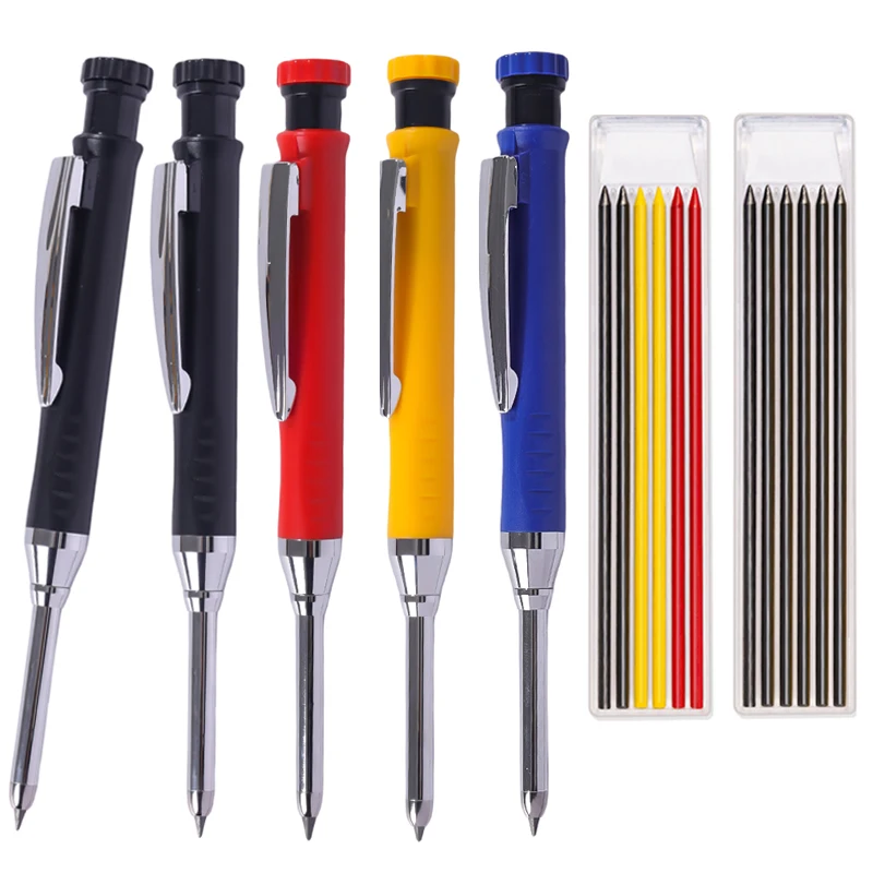 

Solid Carpenter Automatic Pencil Set with Refill Lead and Built-in Sharpener Woodworking Marking Deep Hole Mechanical Pencil