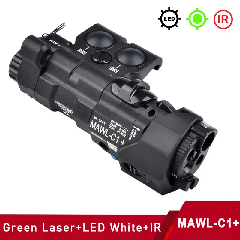 Tactical MAWL-C1+ IR Laser Dual Function White Light Green Laser Indicator Hunting Rifle LED Flashlight Picatinny Rail