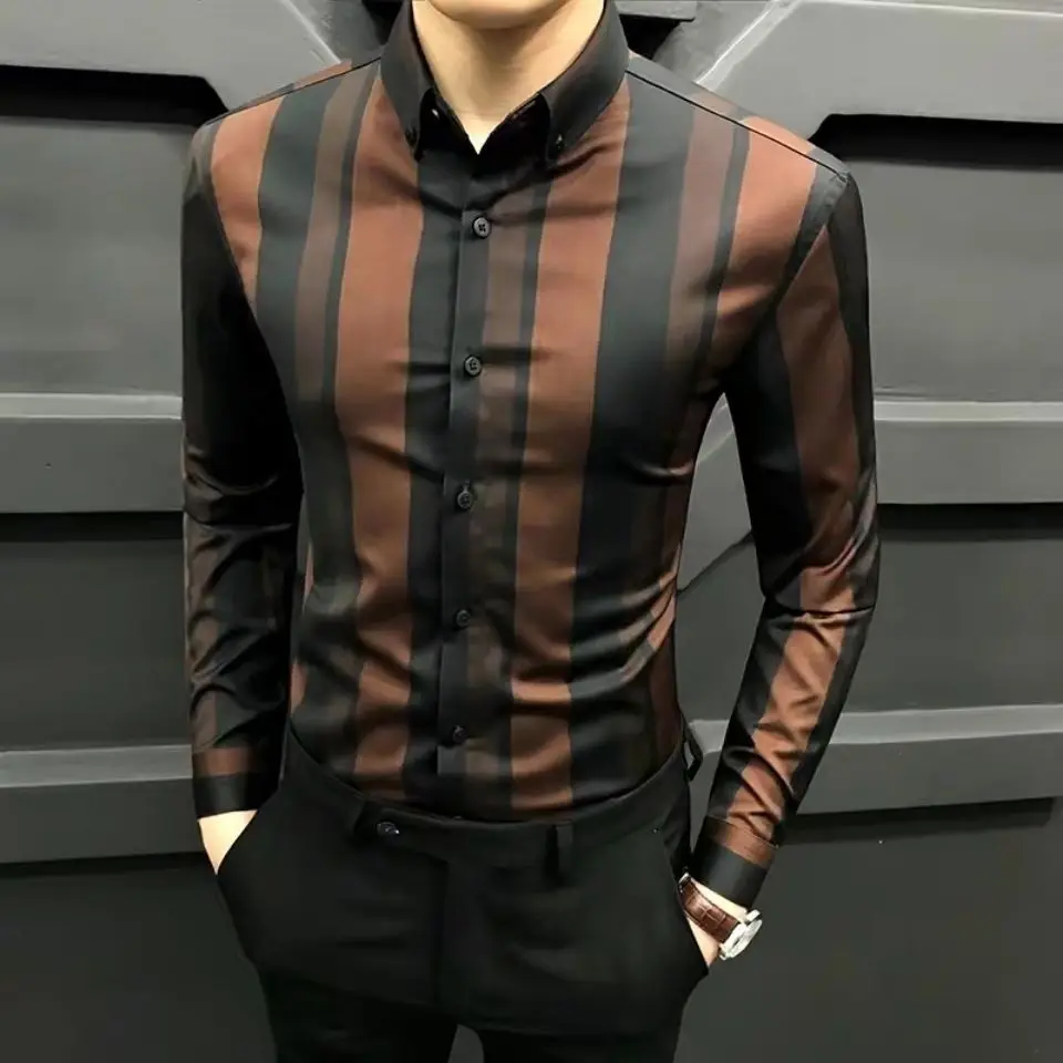 Longsleeve Shirt for Men  Korean Version Trendy Men Leisure Slim Fit Business Shirt Men's Handsome Long Sleeve Print Shirt