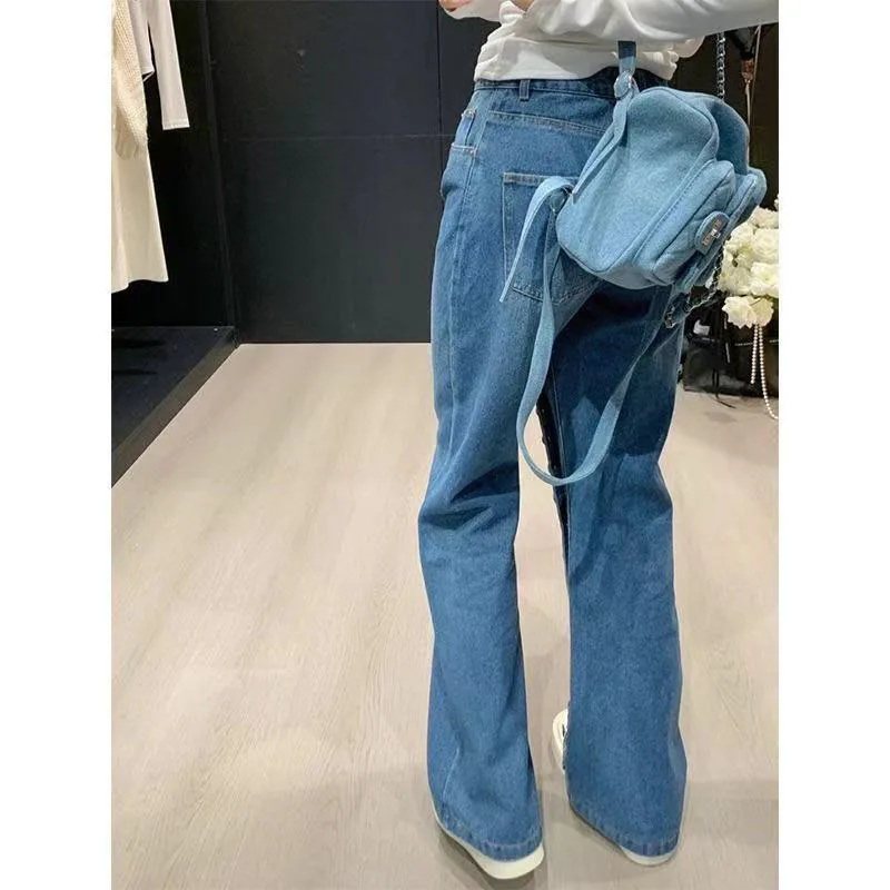 European and American Fashion Single-Breasted Wide-Leg Jeans Women's Autumn and Winter High Street Straight-Leg Pants