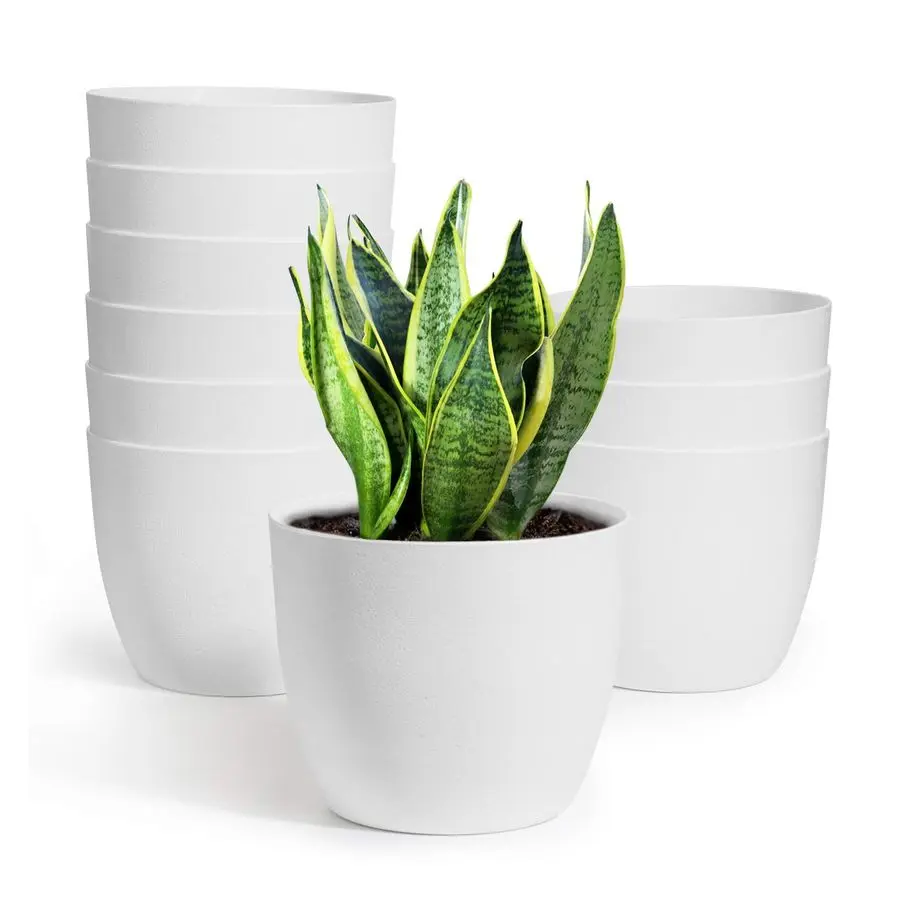 

Self Watering Planters Plastic 6 Inch White Set of 10, Plant Flower Pot Modern Decorative Seeding Nursery Pots Outdoor Indoor Ga