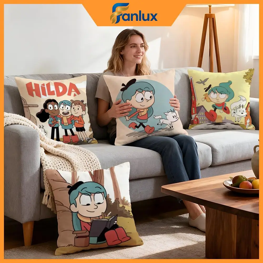 Cartoon Hilda Cushion Cover 4Pcs Decorative Covers Soft Cushion Case for Sofa Couch Decor 40x40 45x45 Pillowcases