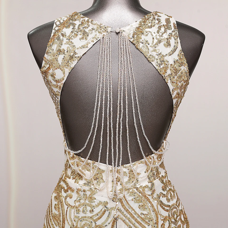 Backless gold Long Mermaid Beads Sequins Evening Dress Women Prom Party Dresses  formal occasion robes de soire Bride dresses - AliExpress 320