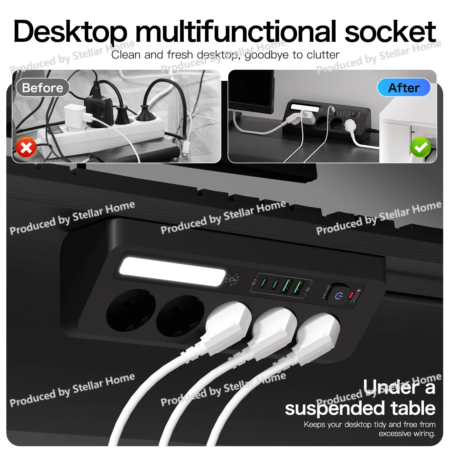 European Extension Cable Triangular Desktop Corner Socket Touch Three-color Night Light