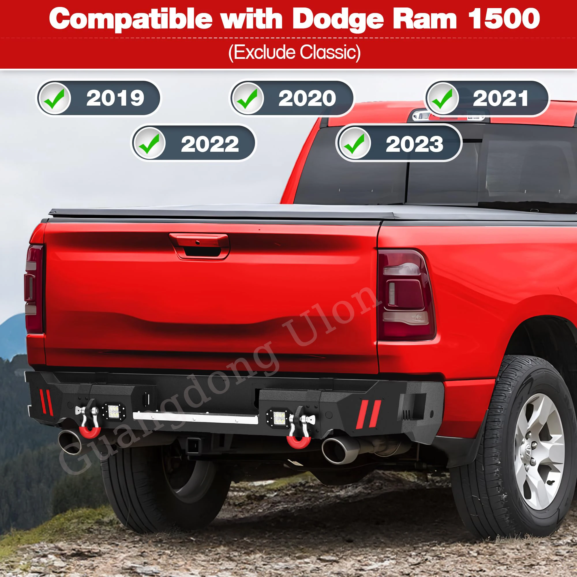 Front & Rear Bumpers Fit Ram 1500 2019-2023 (Exclude Classic), Full Width Combo, W/Winch Plate, D-Rings, LED Lights