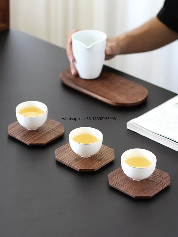Handmade Japanese Black Walnut Coaster Solid Wood Kung Fu Tea Cup Holder Anti-scalding and Heat Insulation Pad