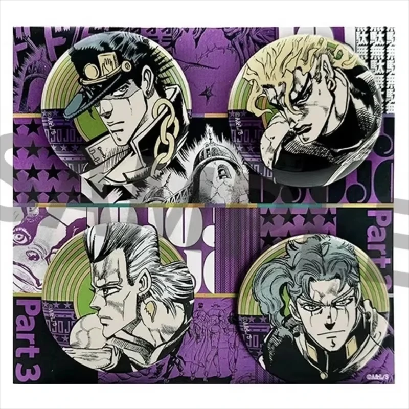 Anime JJBA Kujo Jotaro Kakyoin Pierre Polnareff Stardust Crusaders Cosplay Badge Round Brooch Figure Backpack Lapel Pins Prop