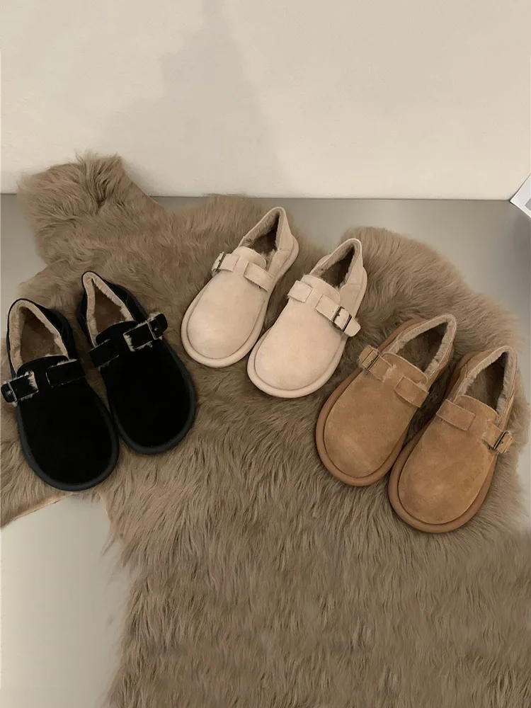 Shoes Woman Flats Round Toe Casual Female Sneakers Slip-on Loafers Fur Dress Winter Retro Slip On New Lace-Up Rubber Flock Leisu