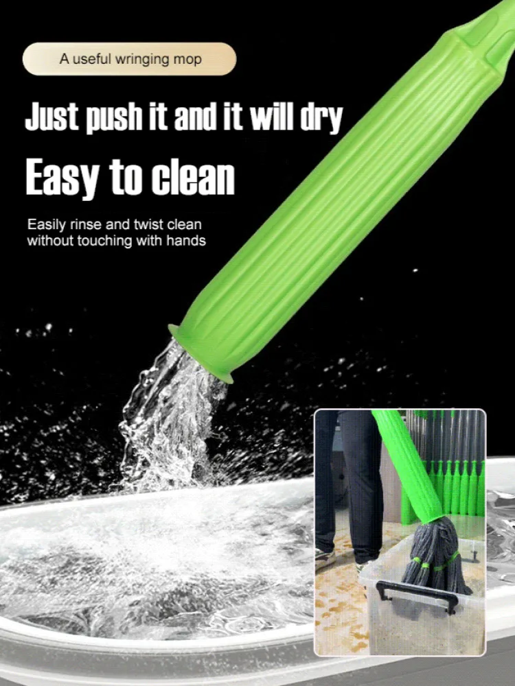 1-Second Dehydration Bamboo Fiber Hands-free Rotating Mop 360 Degree Adjustable Rotating Telescopic Mop  Wet and Dry Use