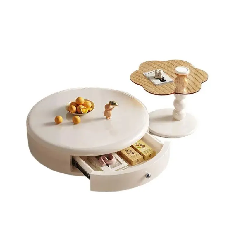 Modern Coffee Table Combination Living Room Home Soild Wood Small Apartment French Round Storage Drawers Cloud Tea Table