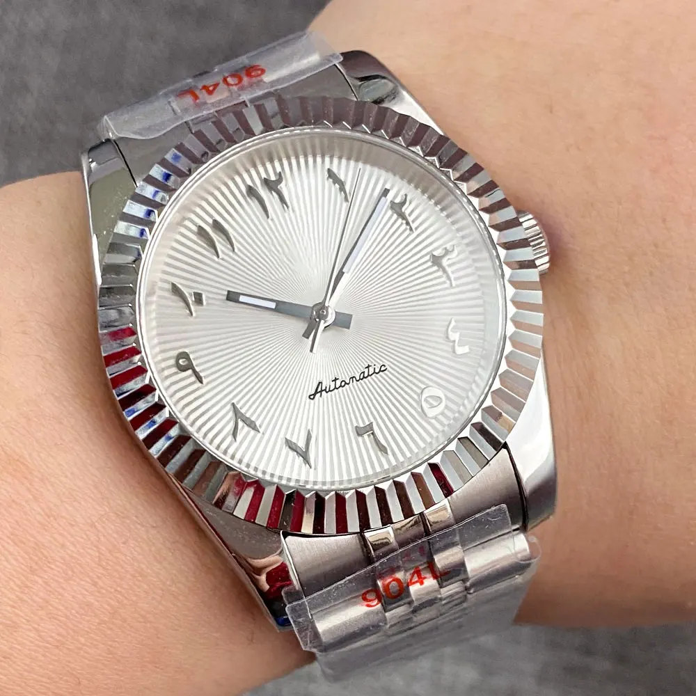 Tandorio Day Date Curved Fluted Bezel 36mm 39mm Steel Men Automatic Wristwatch Miyota8215/PT5000 Movt Middle East Numbers