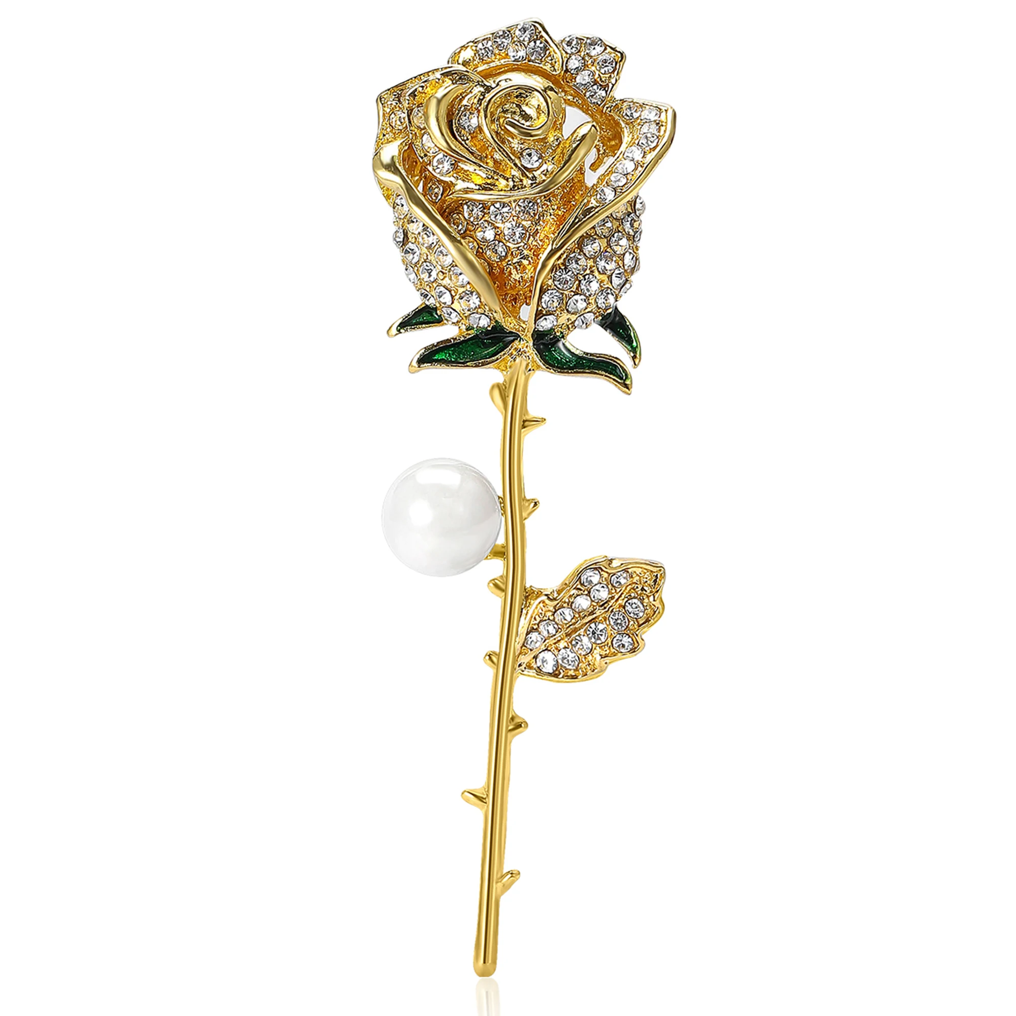 Classic Rhinestone Rose Brooches for Women Unisex Pearl Plant Pins Banquet Party Backpack Gifts Jewelry Accessories