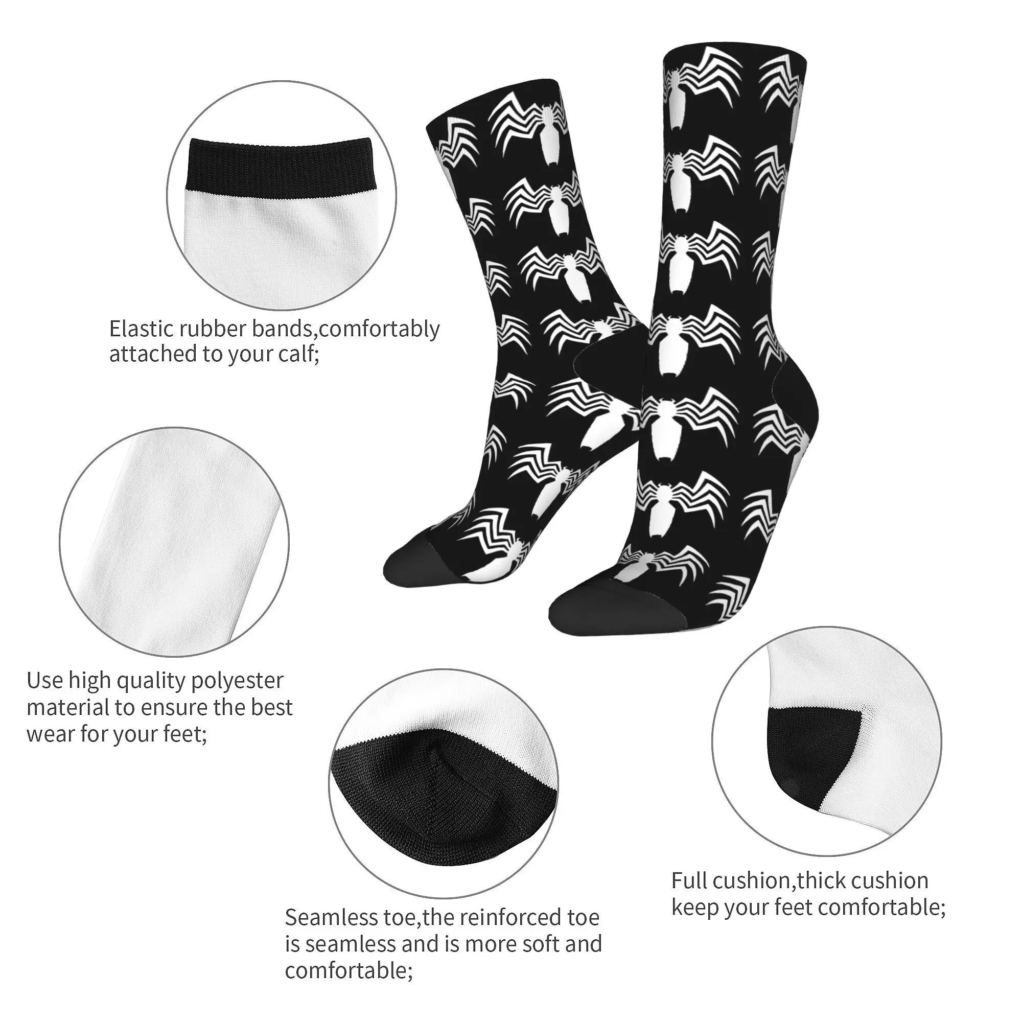 Invierno cálido diseño loco Unisex The Symbiote Venom Spiderman calcetines de superhéroe calcetines absorbentes de sudor para montar en monopatín