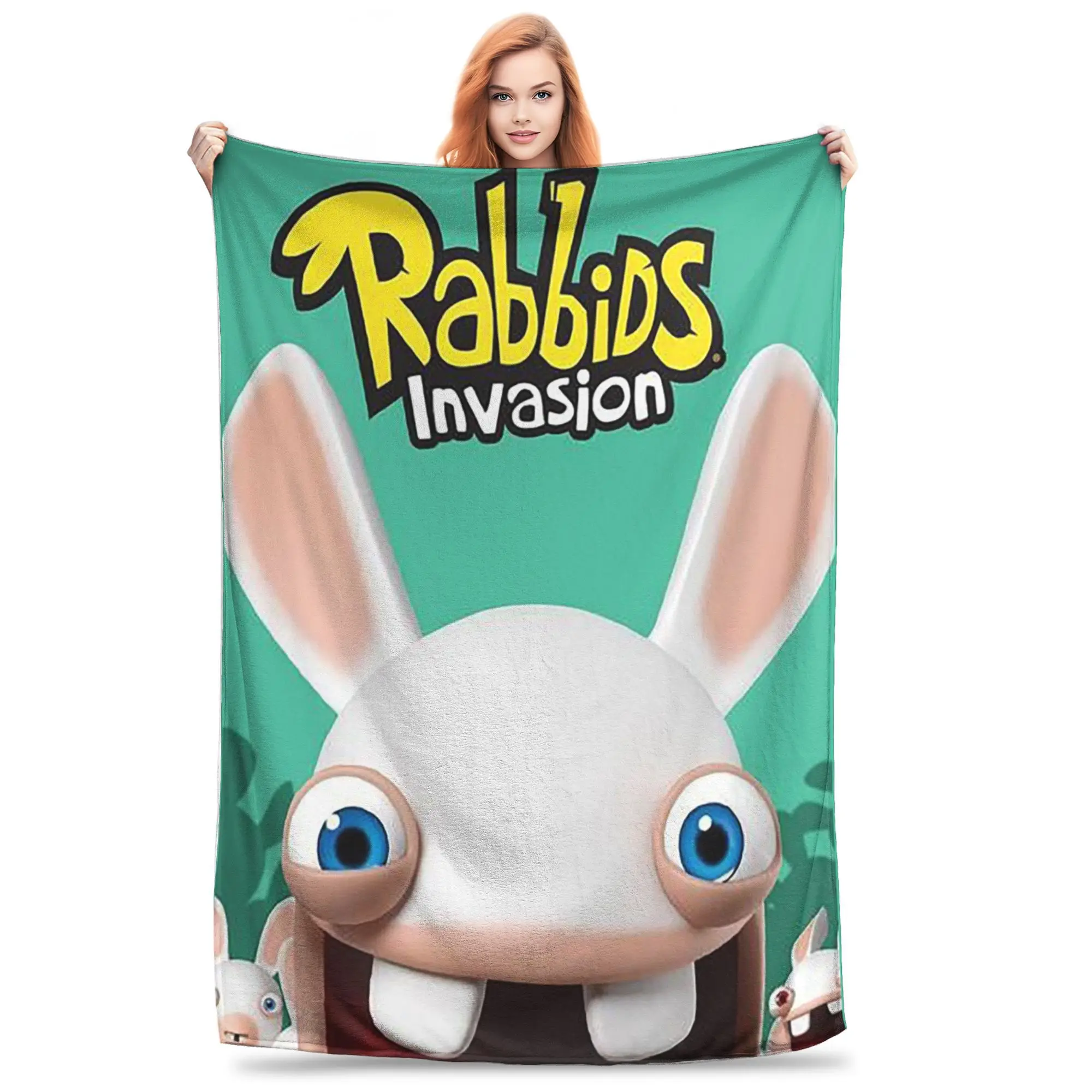 Flannel Throw Blanket Arrival Invasion Rabbits Anime Funny Warm Plush Blankets Bedspread for Bed Living room Home Travel Couch