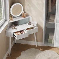 WOLTU White Dresser Vanity Corner Dressing Table with Mirror Lighting Adjustable Brightness Makeup Cosmetic Table for Bedroom