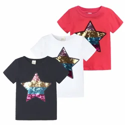 Children Tshirts Summer Baby Boy Sequins T Shirt Change Color Star Girls Short Sleeve Tops Clothes