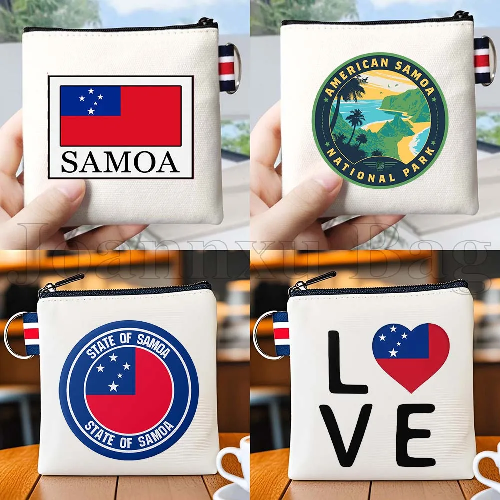 

Кошелек-монетница из холста с картой Самоа и изображением Национального парка Американской Самои, маленький квадратный, для ключей и карт, милый держатель для денег