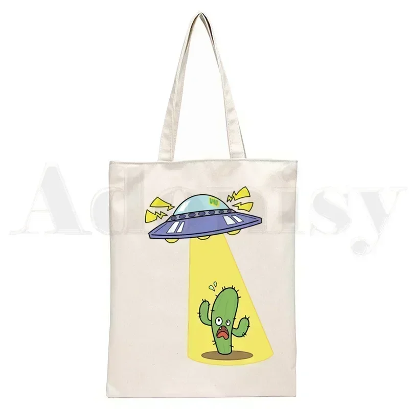 Cactus Printed Streetwear Kawaii Fashion Cartoon Canvas Tote Bags for Ladies Handbags Kawaii Cute Bolsa Portable Shopping