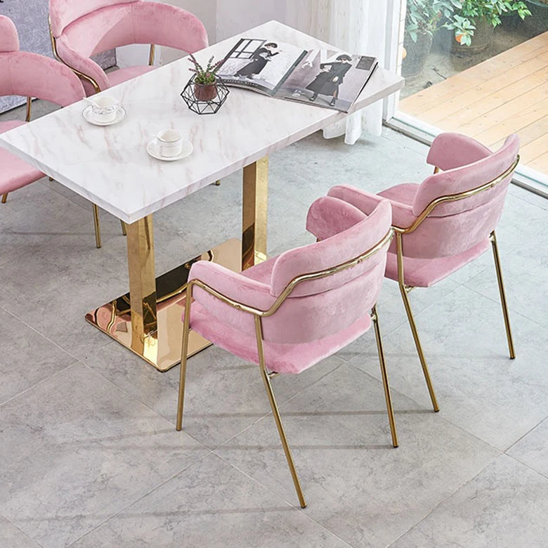 Hot round marble top dining table velvet chair Luxury Cafe Table And Armchairs Set Coffee Shop Furniture Restaurant Furniture