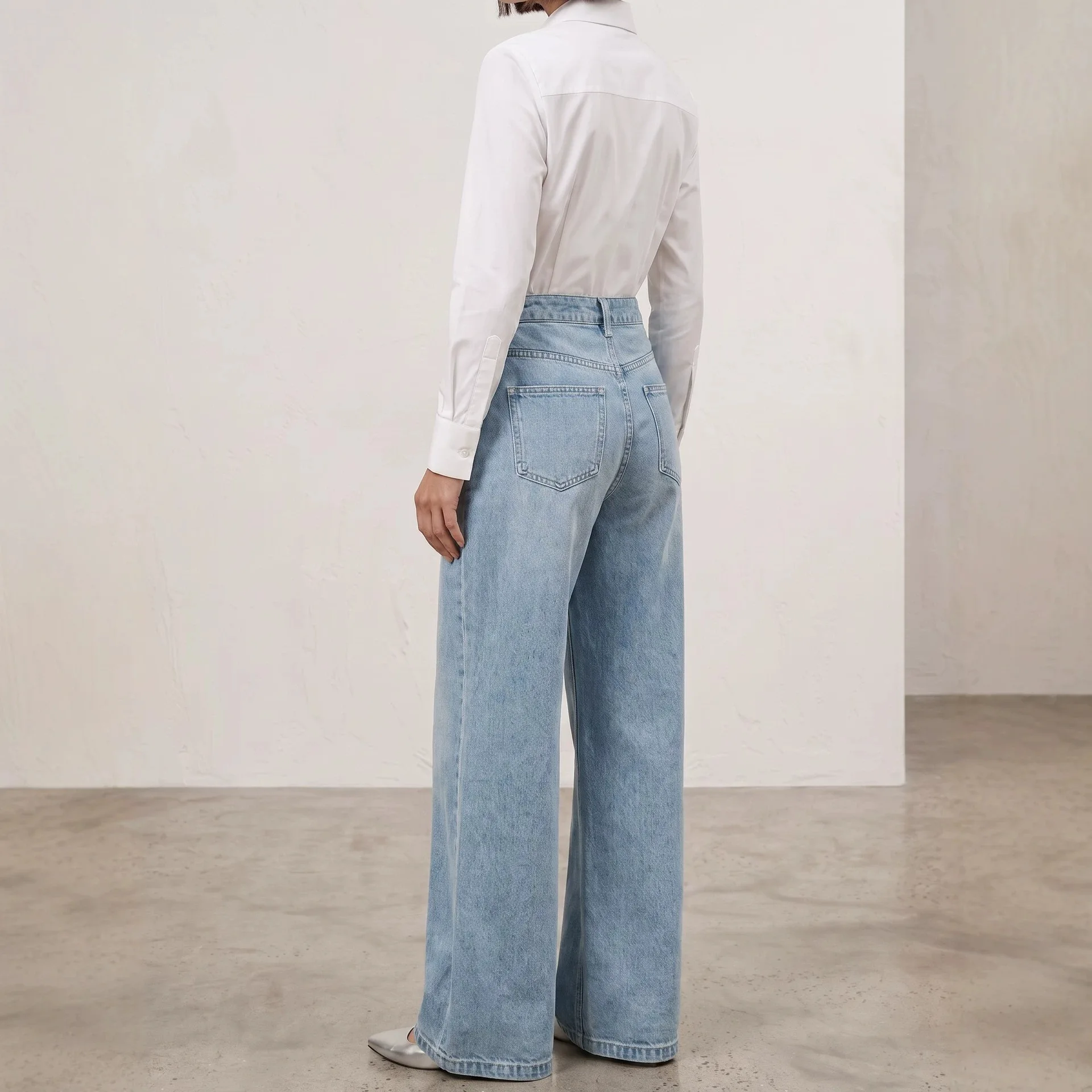 Ruffle Trim Womens Jeans High Waist Vintage Hip Hop Straight Baggy Denim Pants Street Y2K American Style Wide Leg Denim Trouser
