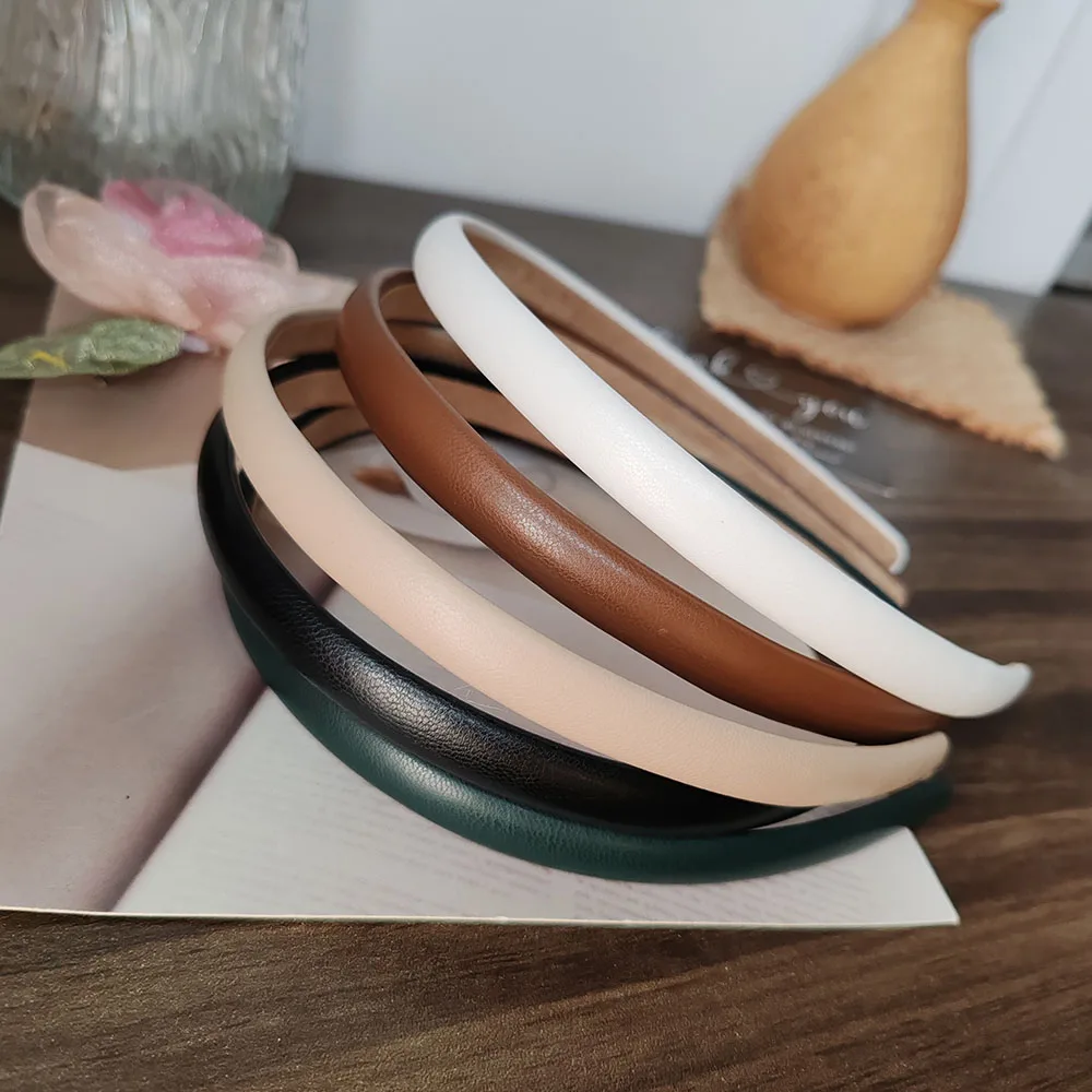 Mode PU Solide Gute Lünette Kopfbedeckung Frauen Stirnband Mädchen Vintage Haarbänder Haarband Hoop für Urlaub Party Haar Zubehör – Detail 4