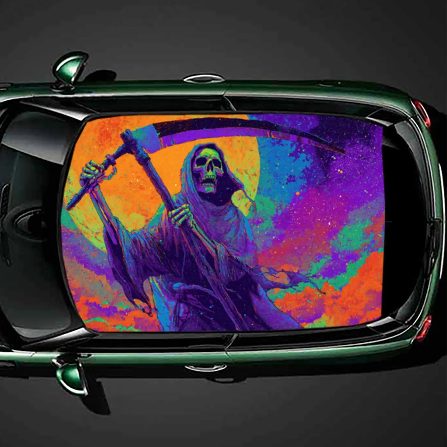

Neon camouflage black robe skeleton car roof vinyl wraps decal,self-adhesive waterproof car exterior personalized accessory,deco