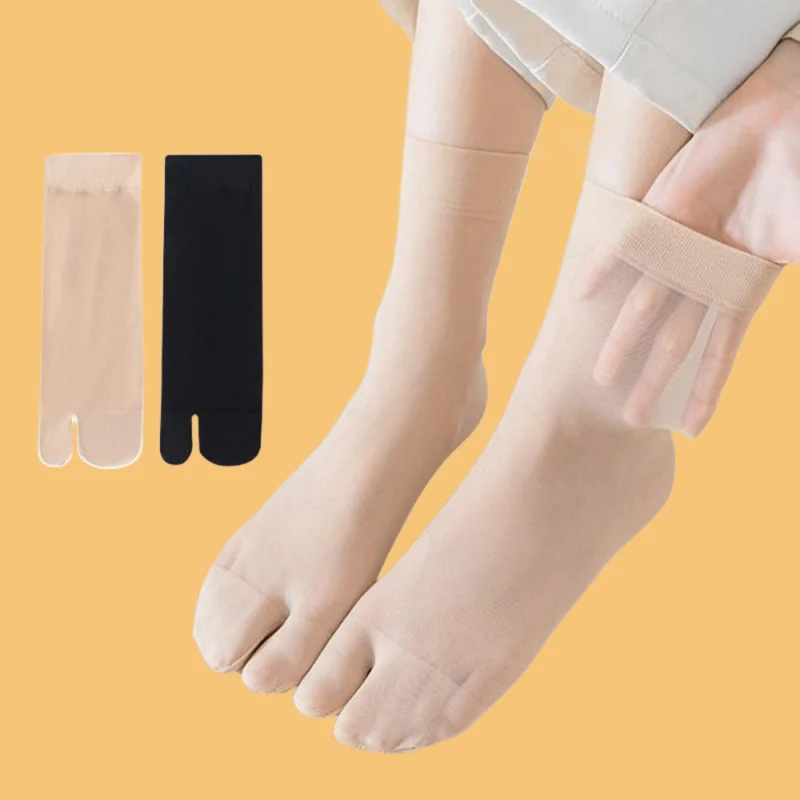 

5/10 Pairs Two-finger Socks Summer Thin Breathable Mid-calf Socks Transparent Stockings Sweat-absorbent Skin Color Women's Socks