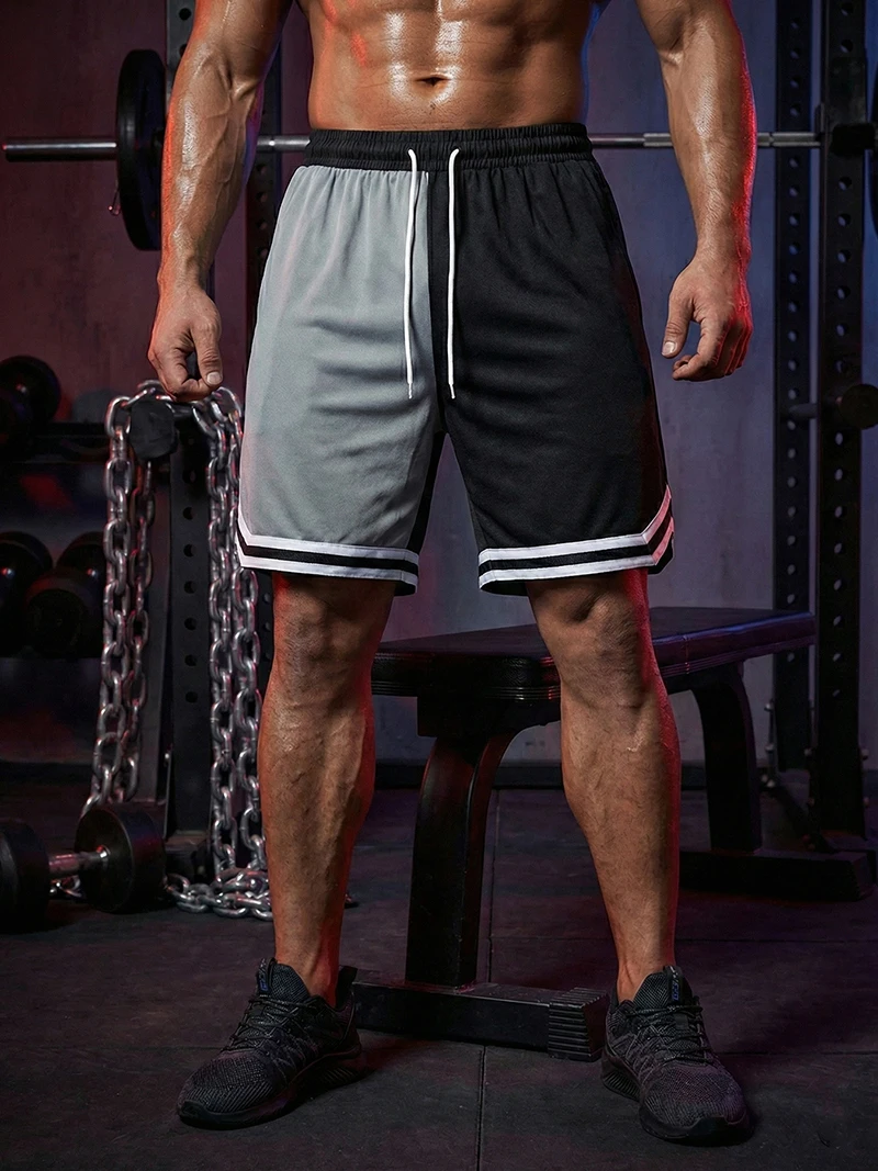 Colorblock Striped Basketball Shorts for Men Athletic Quick Dry Gym Workout Running Shorts with Side Pockets Drawstring Waist