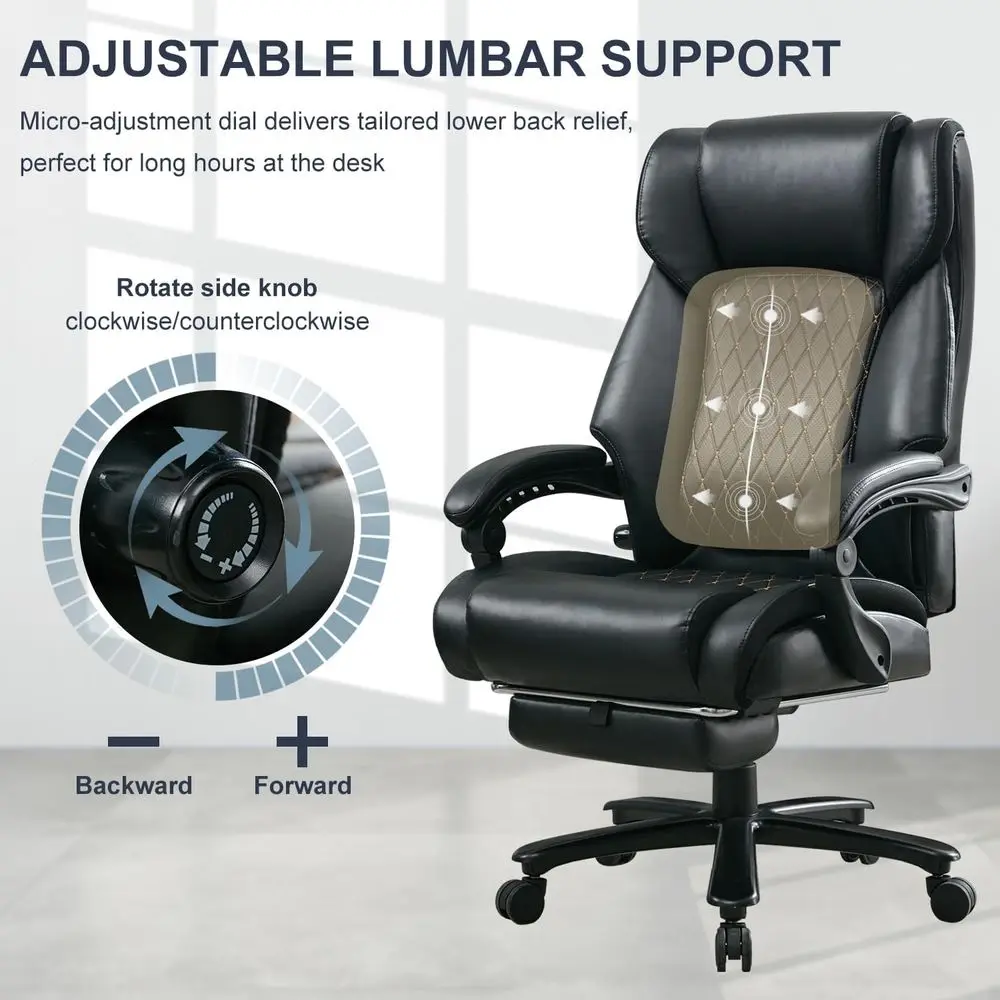 كرسي مكتب مريح مع مسند للقدمين، كرسي ألعاب جلدي للمنزل وغرفة النوم، كبير وطويل، مساند للذراعين مبطنة، مسند للرأس