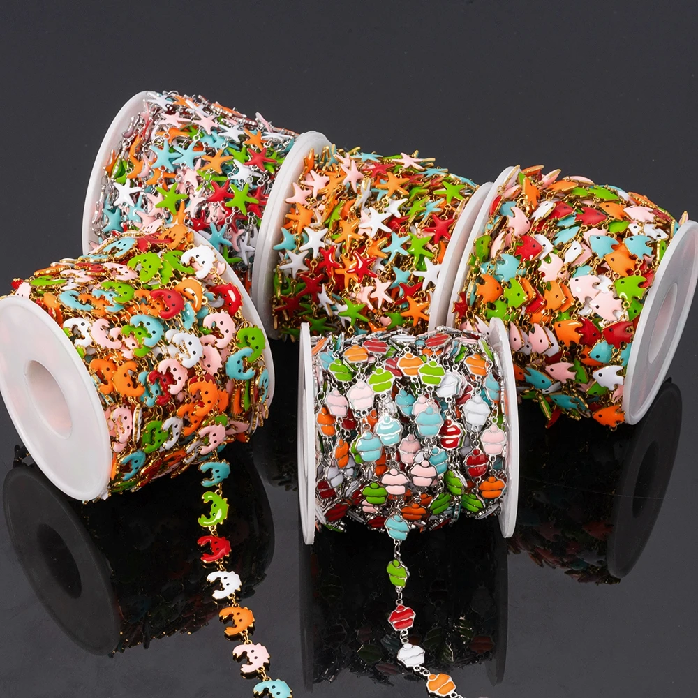 1Meter Stainless Steels Enamel Fish Crab Dolphin Ocean Animal Chains DIY Necklaces Bracelets Jewelry Making Accessorie Wholesale view 6