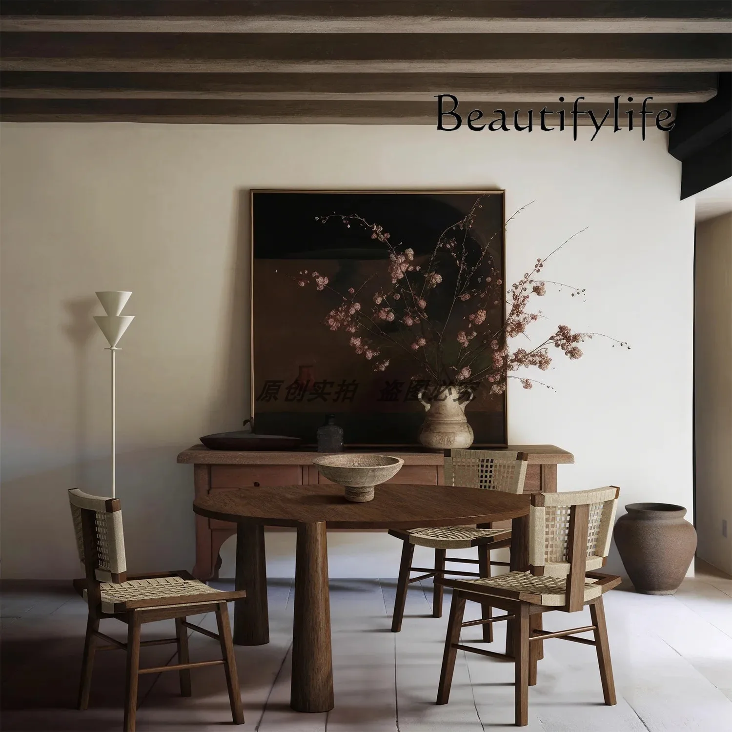 Japanese-style wabi-**** wind solid wood hemp rope dining chair home designer tea retro chair hotel restaurant rope chair