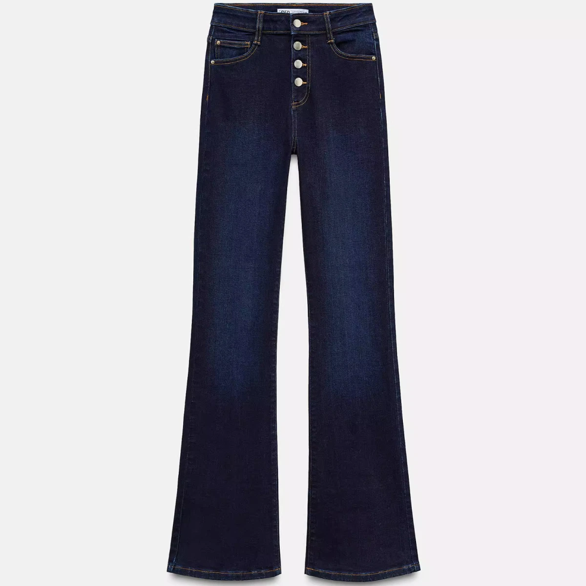 

Джинсы-колокольчики трапециевидной формы с высокой талией, женские повседневные джинсы с эффектом талии, весна 2025 г., синие, на молнии, облегающие