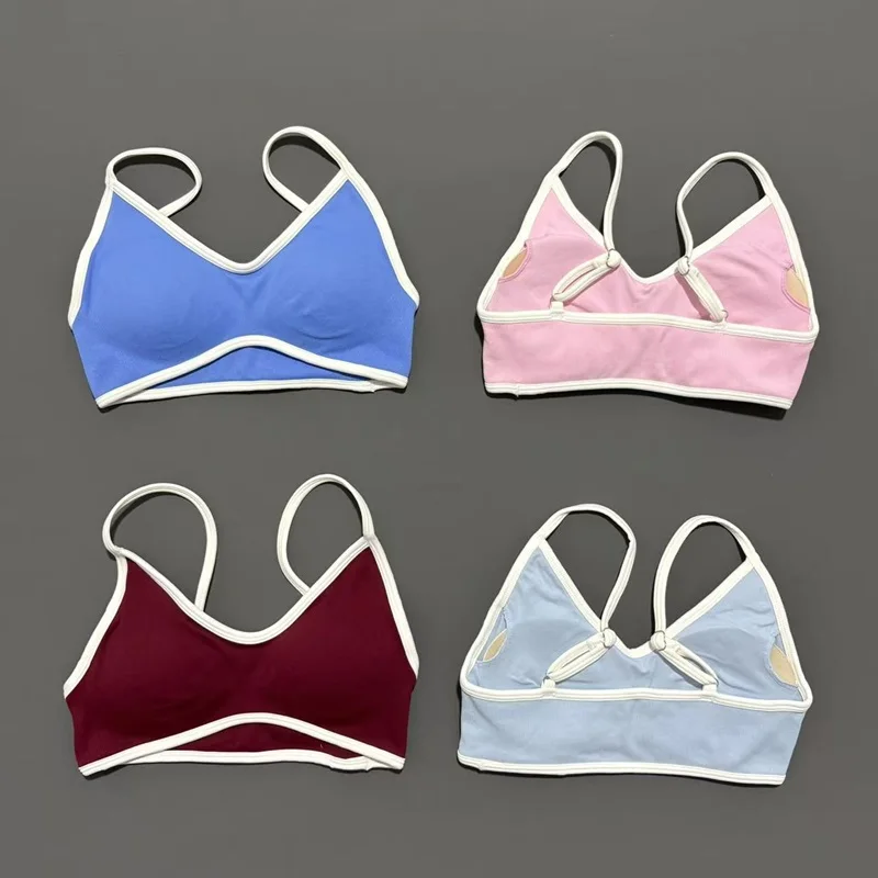 Contrastline Bra Women Backless Knitted Sports Bra Solid Color Gym Fitness Top With Chest Cushion Sexy Suspender Yoga Sports Bra