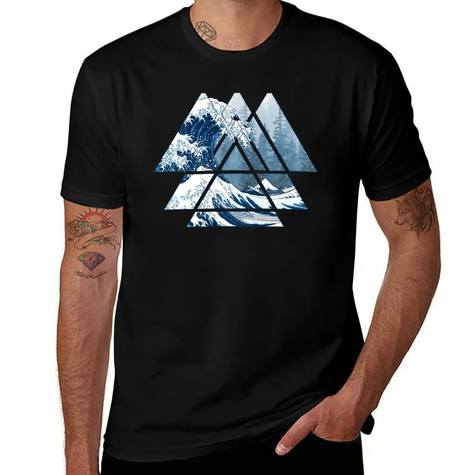 The Great Sacred Geometry Triangles - Misty Forest Wave T-Shirt Basic Simple Casual Short Sleeve Tee T-Shirt