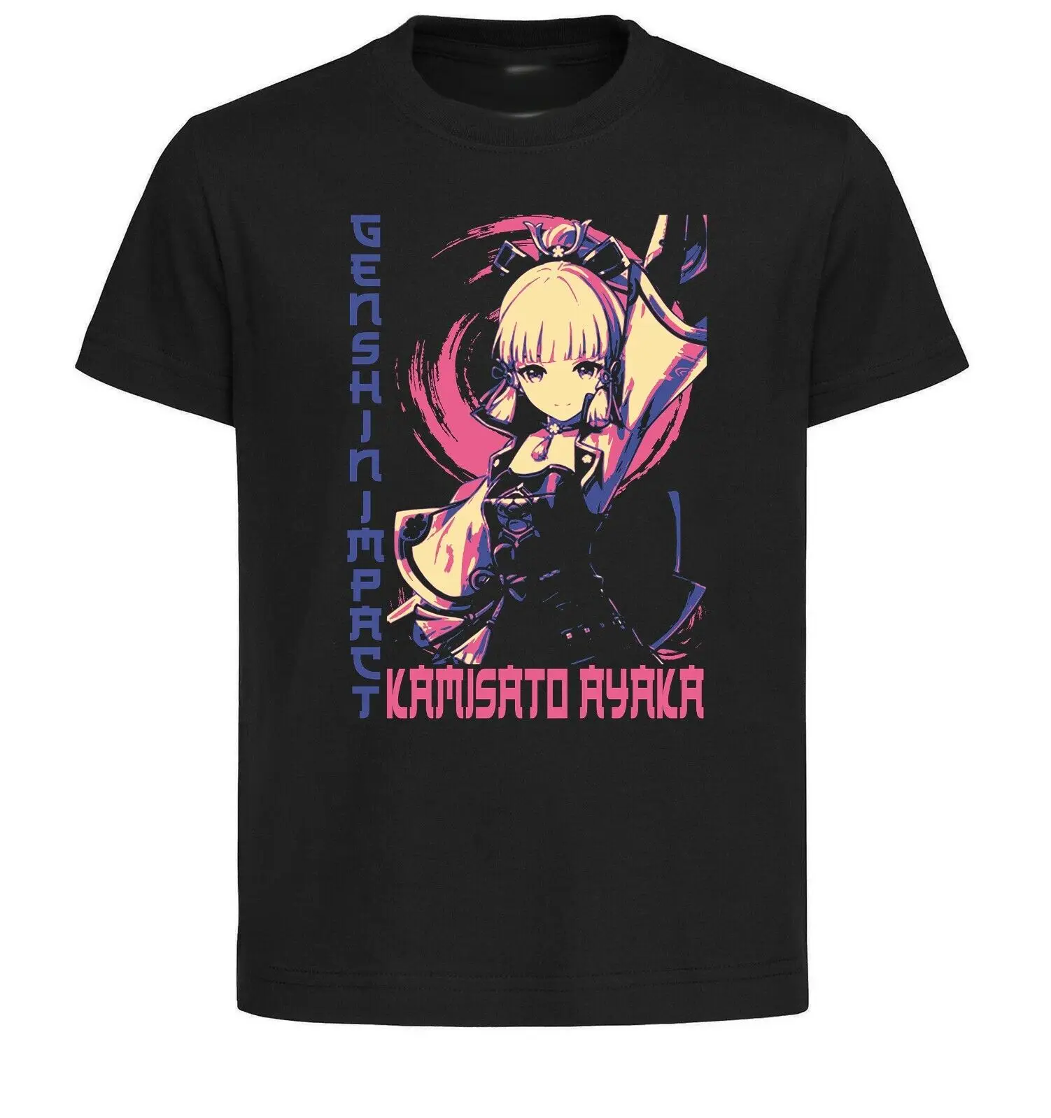 Black T-Shirt Black Jersey Japanese Style Genshin Impact Kamisato Ayaka-