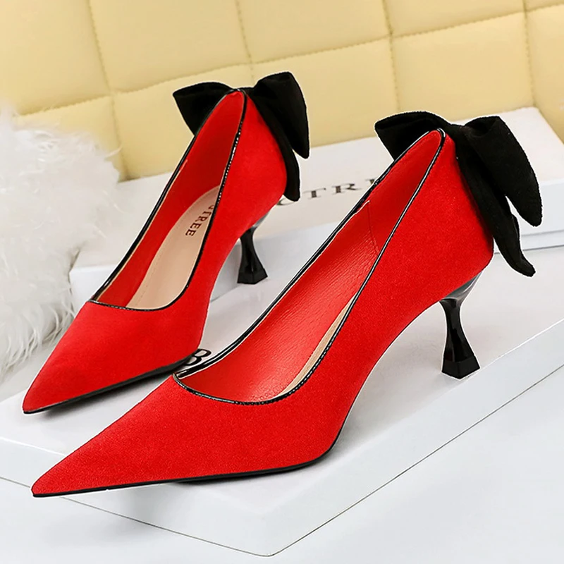 BIGTREE Shoes Bowknot Female Kitten Heels Suede Women Pumps Spring New High-heels Fashion Sweet Ladies Shoes Luxury Pumps