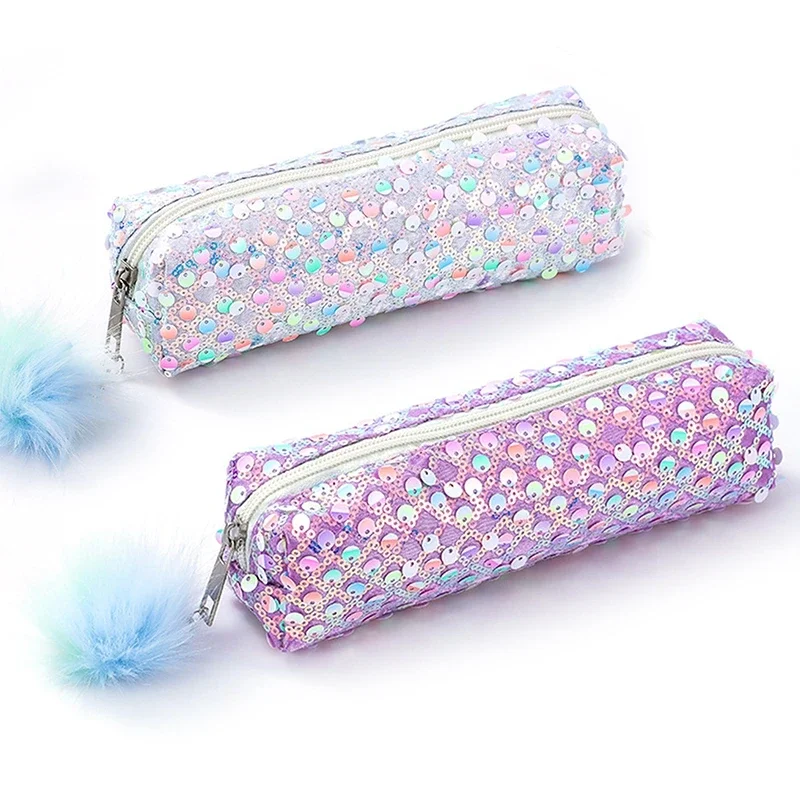 Sequins Pencil Case Rainbow Pen Bag School Office Supplies Pen Case Student Zipper Stationery Box