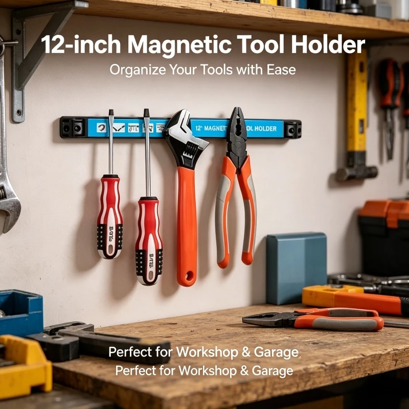 12inch Magnetic Tool Holder Heavy Duty Tool Bar,Space Saving Metal Organizer Rack Tool for Workshop Garage Home