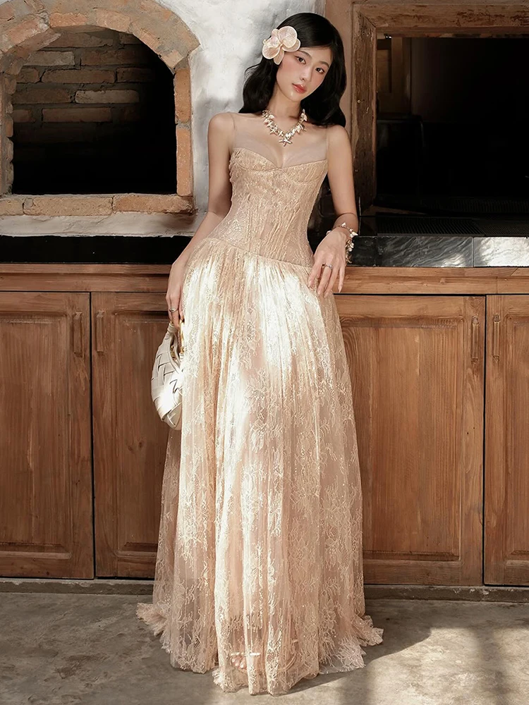 Estranho gato elegante vestido de festa à noite feminino sexy dupla camada jacquard malha retalhos baixo pescoço sem mangas tendência clube vestidos